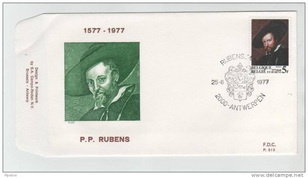 Belgium FDC RUBENS 25-6-1977 With Cachet - 1971-1980