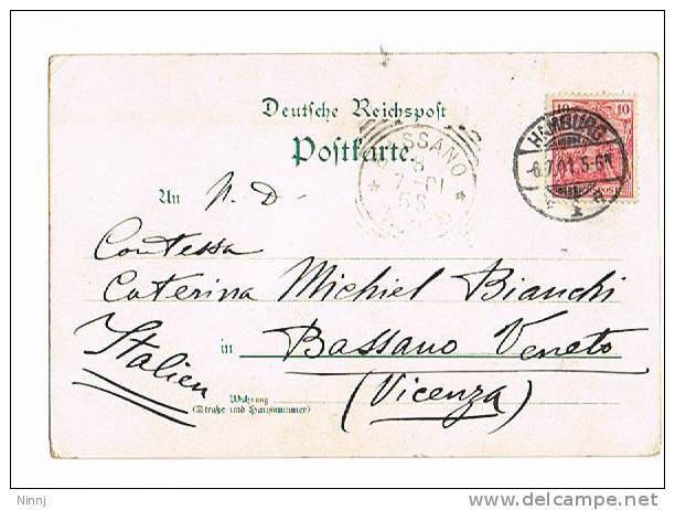 Germania Hamburg  6.7.1901 Cartolina Animata Viaggiata X Bassano Veneto Cm. 14 X 9 - Harburg