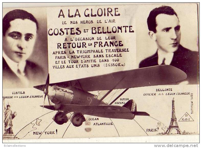 Aviation.  Aviateur....A La Gloire De Coste Et Bellonte    ( Voir Scan Et/ou Annotation) - Sonstige & Ohne Zuordnung