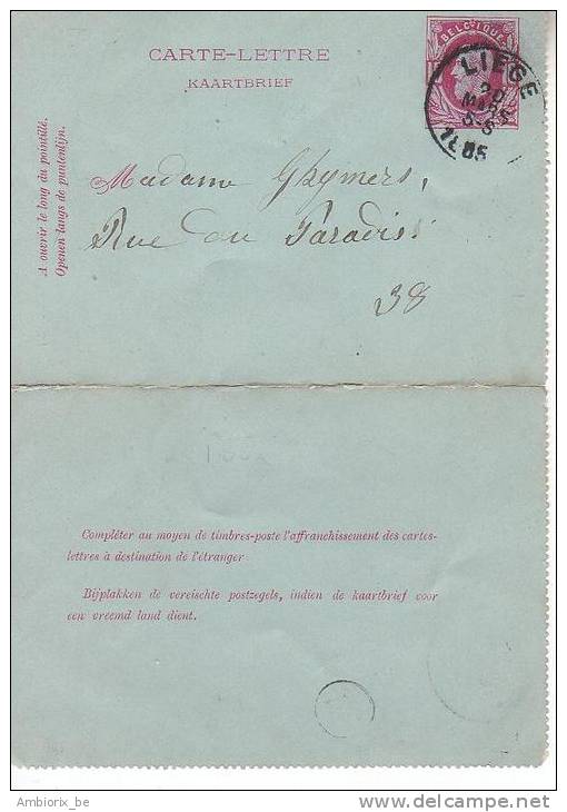 Carte Lettre N 1b Oblitération Liège - Cartes-lettres