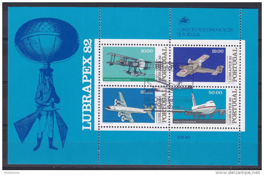 Portugal 1982 Mi. Block 37 Miniature Sheet Briefmarkenausstellung LUBRAPEX ´82 Aeroplanes Flugzeuge - Used Stamps