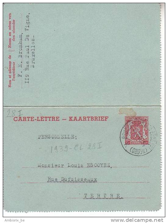 Carte Lettre N 28 I Oblitération Bruxelles - Cartes-lettres