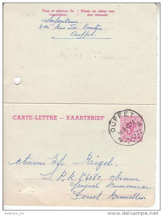 Carte Lettre N 37 I FN Oblitération Ouffet - Cartes-lettres