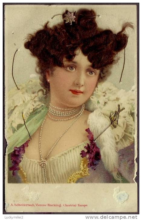 Postcard Novelty - Real Hair Glamour Girl  C1920 Vienna Austria ? - Other & Unclassified