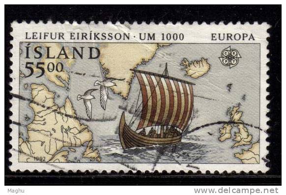 Iceland Used 1992, Discover Of United States Of America By Columbus, Explorer, Viking Ship,  Map, - Gebruikt