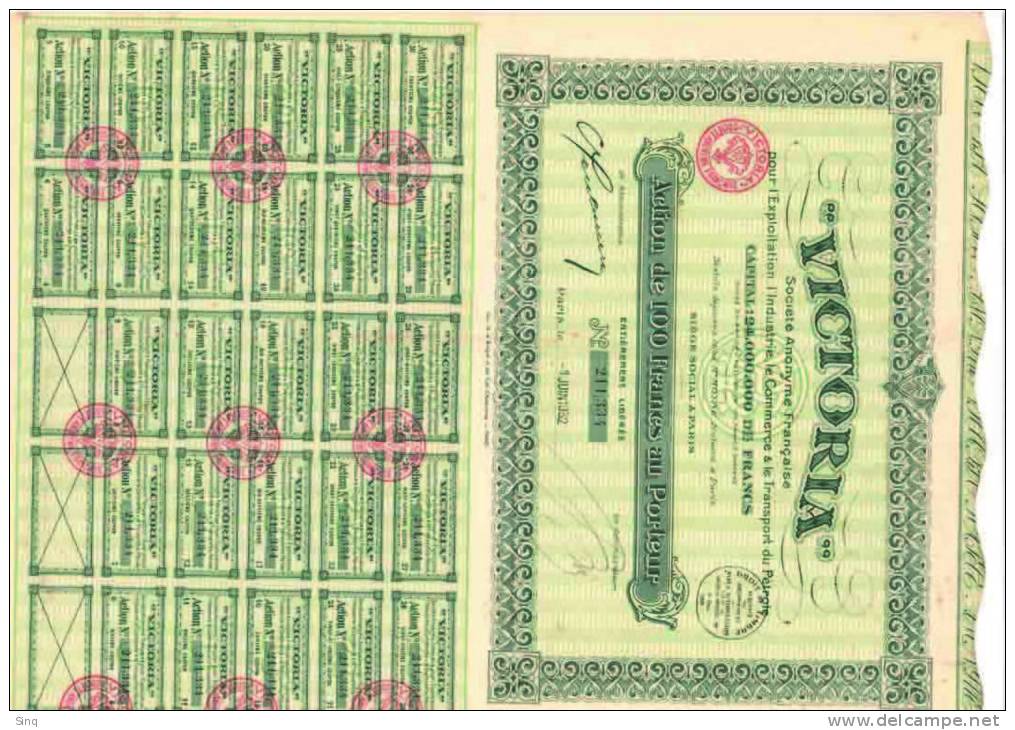 VICTORIA Action De 100 Francs Le 1er Juin 1932 - Aardolie