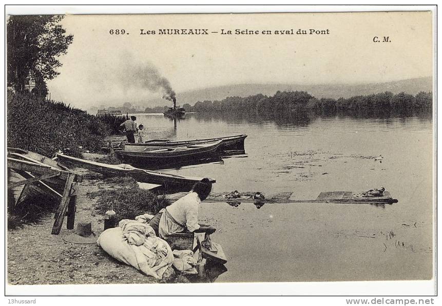 Carte Postale Ancienne Les Mureaux - La Seine En Aval Du Pont - Métiers, Laveuse, Lavandière - Les Mureaux