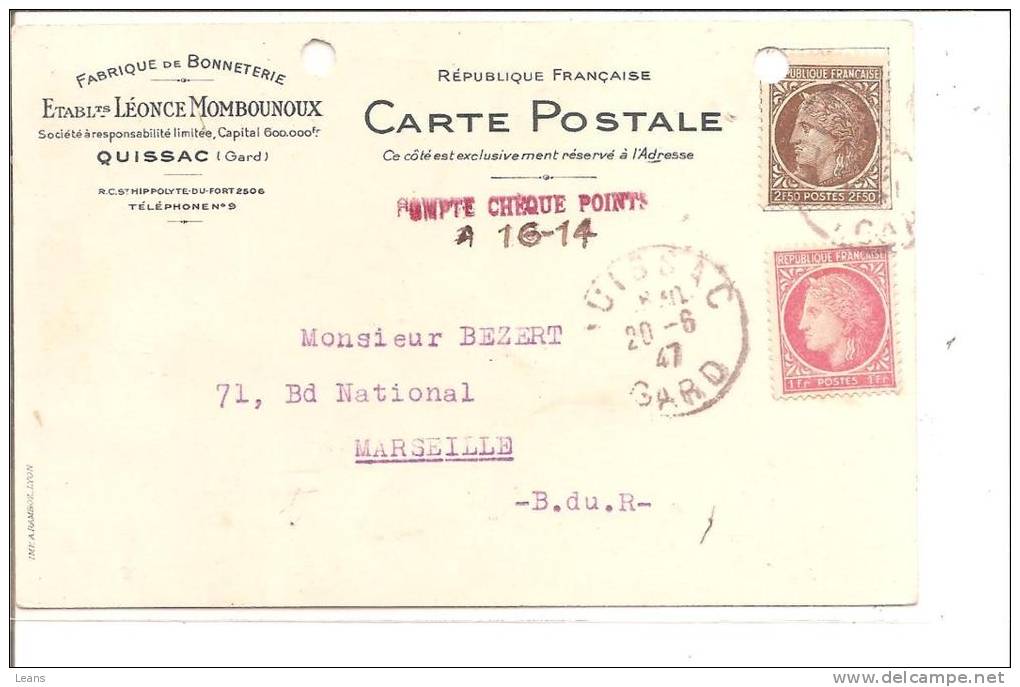 QUISSAC Fabrique De Bonneterie LEONCE MONBOUNOUX  Carte Postale ,reçu - Quissac