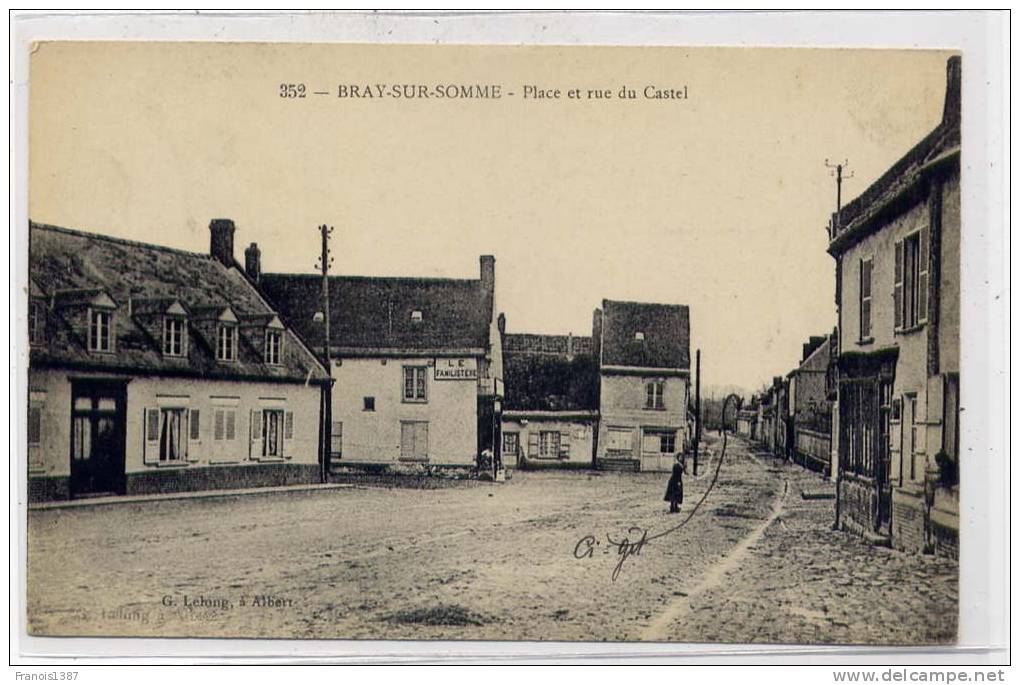 Réf 176 - BRAY-sur-SOMME - Place Et Rue Du Castel - BELLE CARTE Animée De 1915  - Scan Du Verso - Bray Sur Somme
