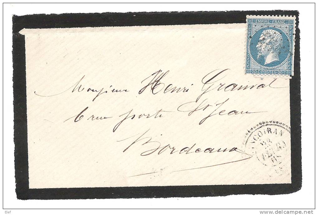 Cachet PERLE De LANGOIRAN, Gironde, Du 23 Février 1868 + GC 4557 Sur Empire N° 22 - 1849-1876: Klassik