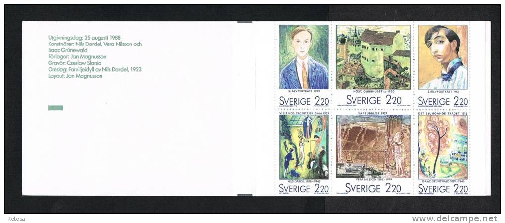 ZWEDEN  SCHILDERIJEN  CARNET  ZWEEDSE SCHILDERS   1988 ** - 1981-..