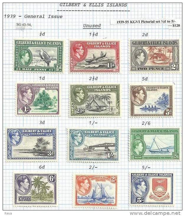 GILBERT & ELLICE ISLANDS PICTORIAL KGVI SET 1/2 P TO 5 /-  VF FRESH MH 1939-55 SG43-54 CV 150 POUNDS READ DESCRIPTION !! - Gilbert- Und Ellice-Inseln (...-1979)