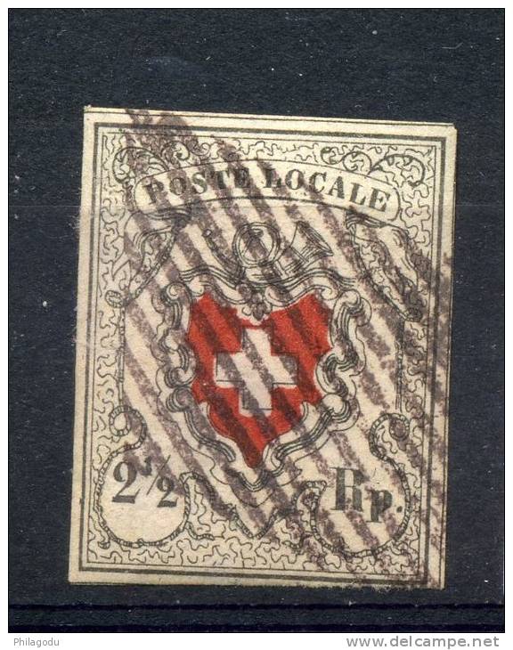 14.I.  Croix Encadrée,  POSTE LOCALE  2 1/2 Oblitéré Quatre Marges - 1843-1852 Timbres Cantonaux Et  Fédéraux