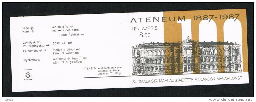 FINLAND  CARNET  SCHILDERIJEN 100 JAAR MUSEUM ATENEUM    1987 ** - Libretti