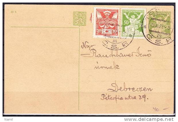 Tchécoslovaquie 1924, Entier (CDV 24), Cachet Tren&#269;ín  Pour Hongrie - Ansichtskarten