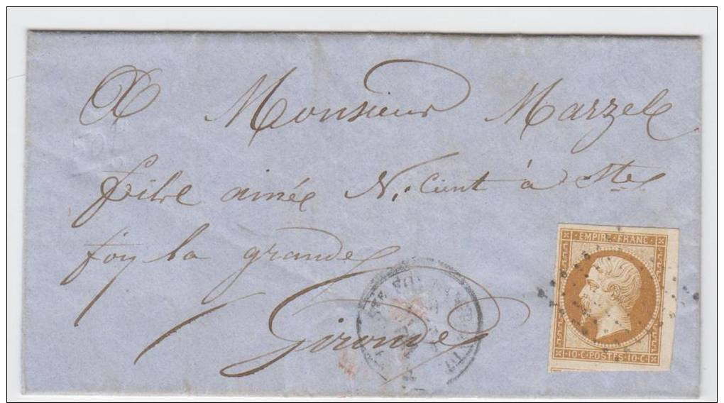 N° 13   SUR  LETTRES - 1853-1860 Napoleon III