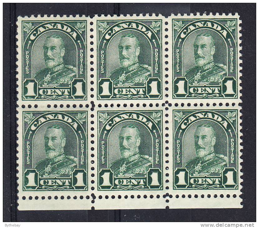 Canada Scott #163ii MNH Block Of 6 With Re-entry Lower Right '1' On Bottom Center Stamp - 1c Arch Issue - Neufs