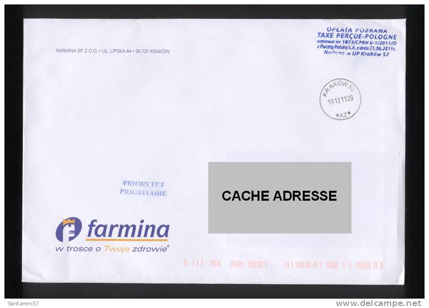 Enveloppe Envelope Taxe Perçue 14/12/2011 POLOGNE - Variétés & Curiosités