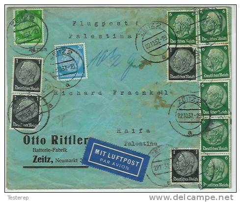 AIRMAIL/PAR AVION  ZEITZ/Germany 22.10.1937 Mit Flugpost To Haifa Palestina 65PF  101/2 Gr In Blau   Cfr Scan - Briefe U. Dokumente