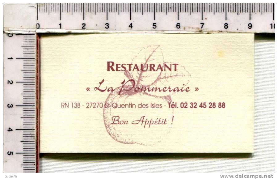 CARTONNETTE PUBLICITAIRE  -  Restaurant  " LA POMMERAIE "  -  Saint Quentin Des Isles  -   27 - Autres & Non Classés