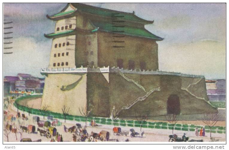 Dollar Steamship Line S.S. President, View Of Chien Men Gate Peking China, On C1930s Vintage Postcard, Cruise Message - Passagiersschepen