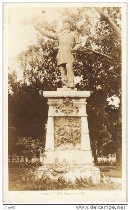 Noumea NC New Caledonia, Admiral Olry Statue In Park On C1940s Vintge Real Photo Postcard, US Navy Censor Mark - New Caledonia