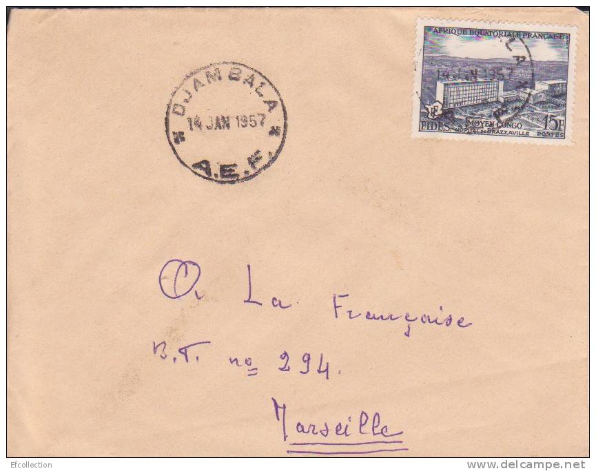 DJAMBALA - CONGO - 1957 - Colonies Francaises,Afrique,avion, Lettre,petit Bureau,marcophilie - Briefe U. Dokumente