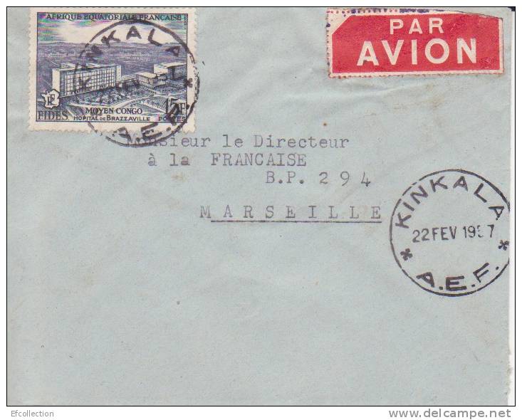 KINKALA - CONGO - 1957 - Colonies Francaises,Afrique,avion, Lettre,petit Bureau,marcophilie - Briefe U. Dokumente