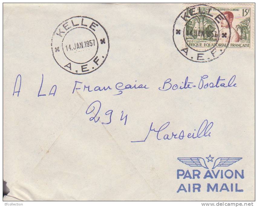 KELLE - CONGO - 1957 - Colonies Francaises,Afrique,avion, Lettre,petit Bureau,marcophilie - Briefe U. Dokumente