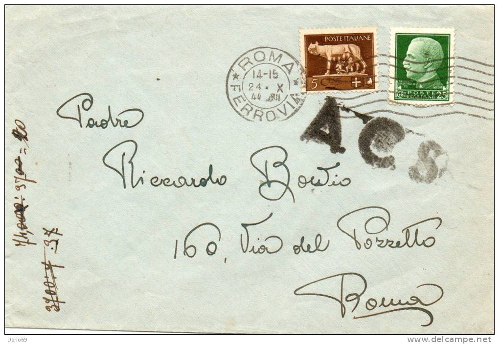 1944 LETTERA CON ANNULLO ROMA - Poststempel