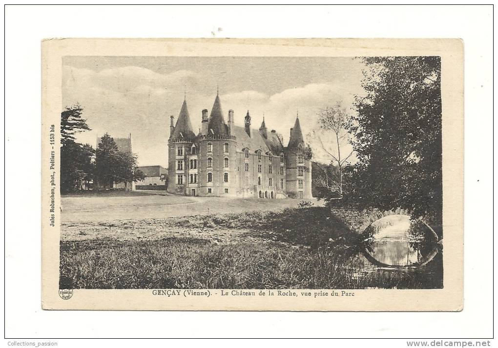 Cp, 86, Gençay, Le Château De La Roche, Vue Prise Du Parc, écrite - Gencay