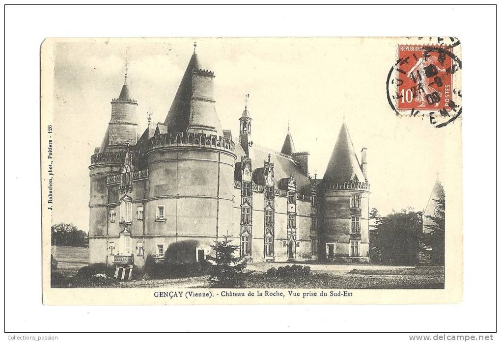 Cp, 86, Gençay, Le Château De La Roche, Vue Prise Du Sud-Est, Voyagée 1909 - Gencay