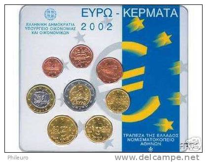 Grèce 2002 : Le Blister Officiel Avec Les 8 Pièces De 1c à 2€ (sans Lettres) - Griechenland