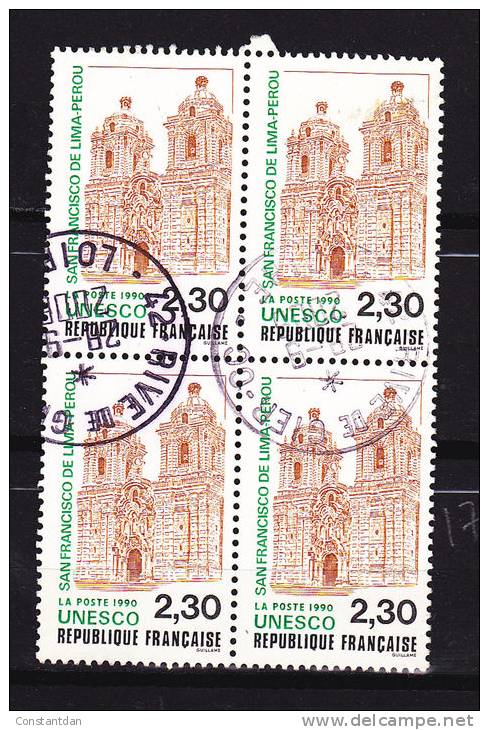 N° 192 2.30 UNESCO SAN FRANCISCO DE LIMA PEROU BLOC DE 4 OBL - Used