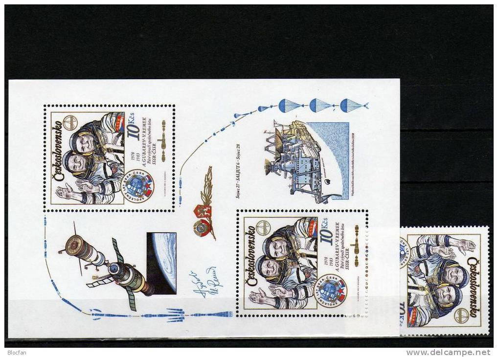 5 Jahre Kosmonauten-Flug Remek Mit Zierfeld CSSR 2710 + Block 53 ** 22€ Interkosmos-Programm Mit Der UdSSR Sheet Of CSR - Neufs