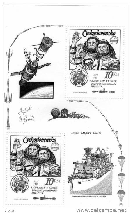 5 Jahre Kosmonauten-Flug Remek Mit Zierfeld CSSR 2710 + Block 53 ** 22€ Interkosmos-Programm Mit Der UdSSR Sheet Of CSR - Ongebruikt