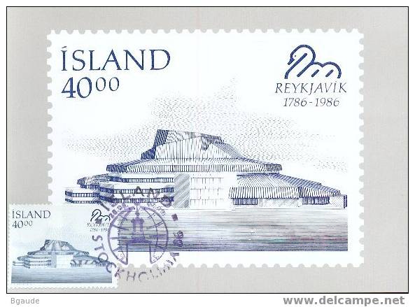 ISLANDE CARTE Maximum  NUM YVERT  610  REYKJAVIK 200 ANS - Cartes-maximum