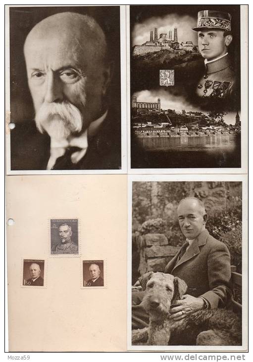 Czechoslovakia, Postcards Pres. Benes, Pres. Masaryk, Gen. Stefanik, Mounted On Album Pages, Interesting Old Time Souven - Covers & Documents
