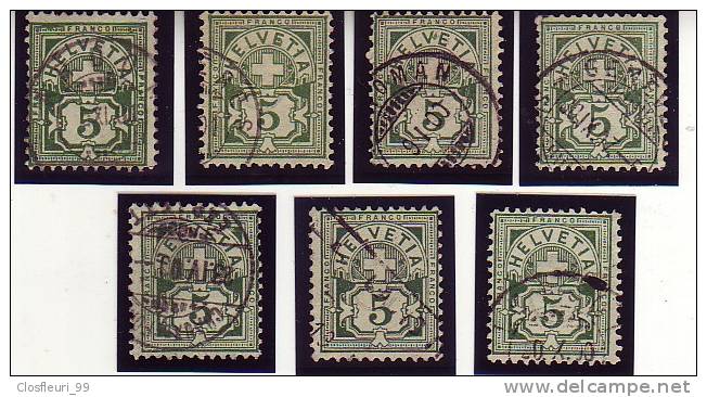 Sept (7) 65 B Avec Variétés / Taches Bien Visibles Sur Chaque Timbre / Sieben Abarten - Used Stamps