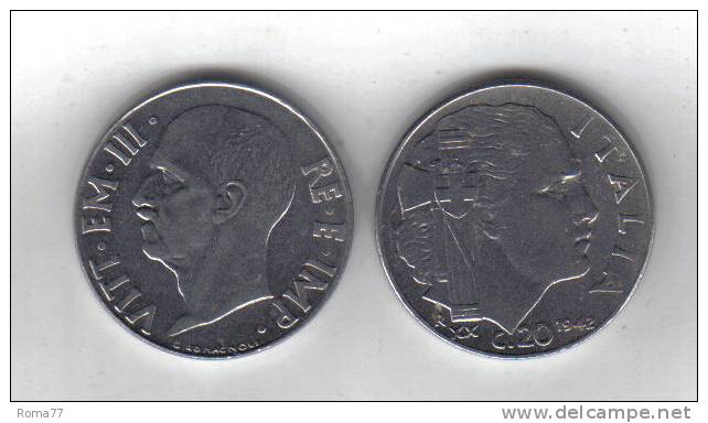 RedB - REGNO , 20 Cent NICHELIO Del 1942 . Impero - 1900-1946 : Vittorio Emanuele III & Umberto II