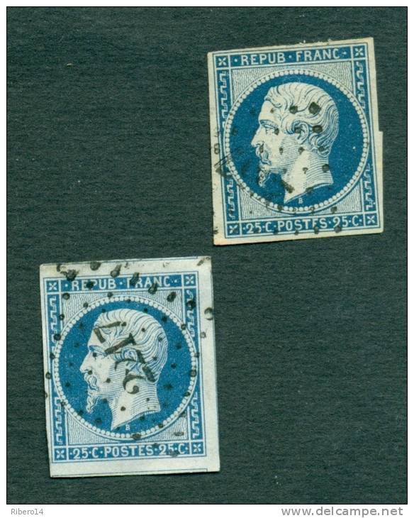 2 Timbres LOUIS NAPOLEON Repub.franc 25 C 0bli - 1852 Louis-Napoleon