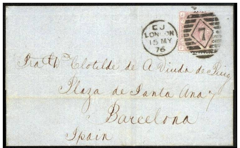 1876 Schöner Brief London-Barcelona/Spanien 2.5 D Plate  3 - Briefe U. Dokumente