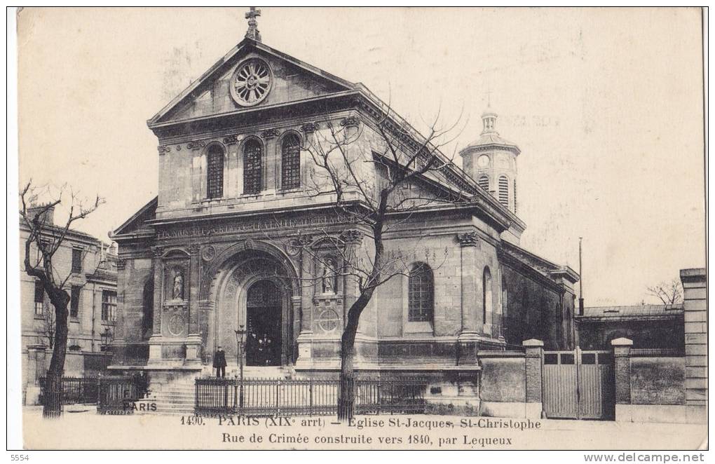 Cpa   75 Paris XIX Arrt Eglise Saint Jacques Saint Christophe Rue De Crimee - Arrondissement: 19