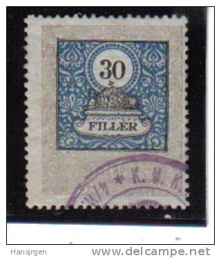 STE962  30 FILLER  UNGARN Hungary 1903 STEUERMARKEN Revenue Fiscaux Gestempelt - Fiscaux