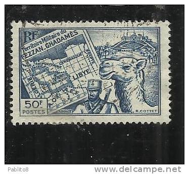 FEZZAN E GHADAMES 1946 TERRITORIO MILITARE CARTA E MEHARISTA F 50 50F USATO USED OBLITERE' - Neufs