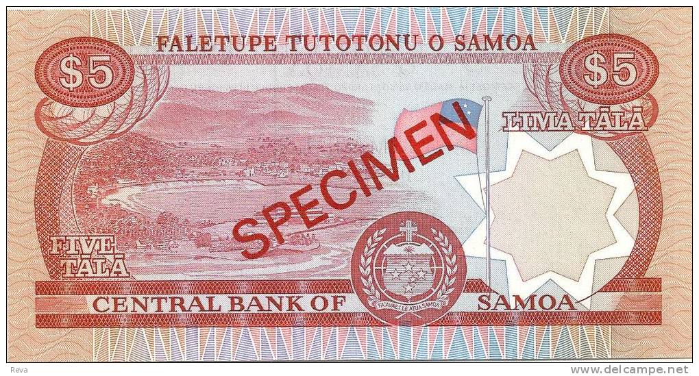 SAMOA 5 TALA RED SPECIMEN FLAG CHILD FRONT APIA LANDSCAPE BACK ND(1985) P.26s UNC READ DECRIPTION !!!! - Samoa