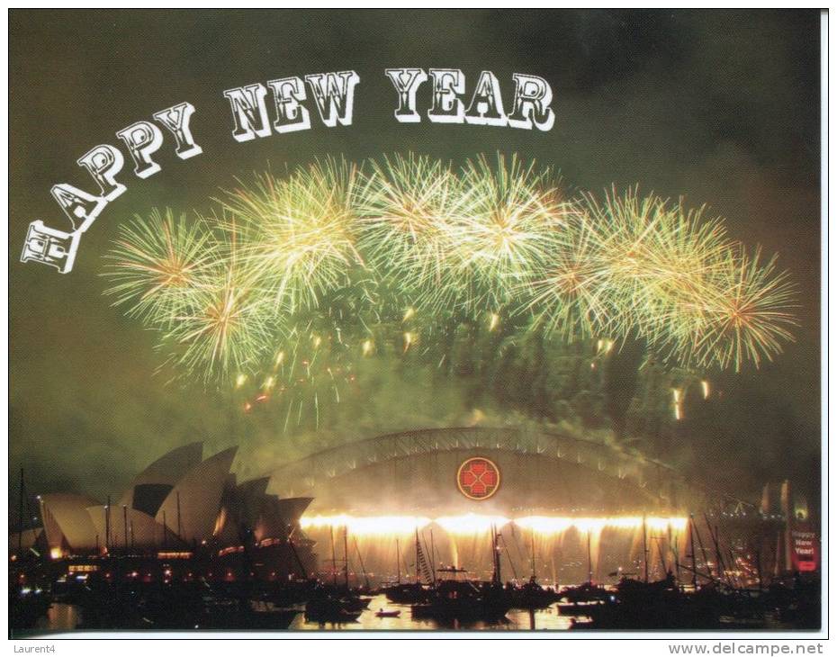 Happy New Year Postcard - Joyeuse Année - Sydney Harbour Bridge Firework & Opera House - Sydney