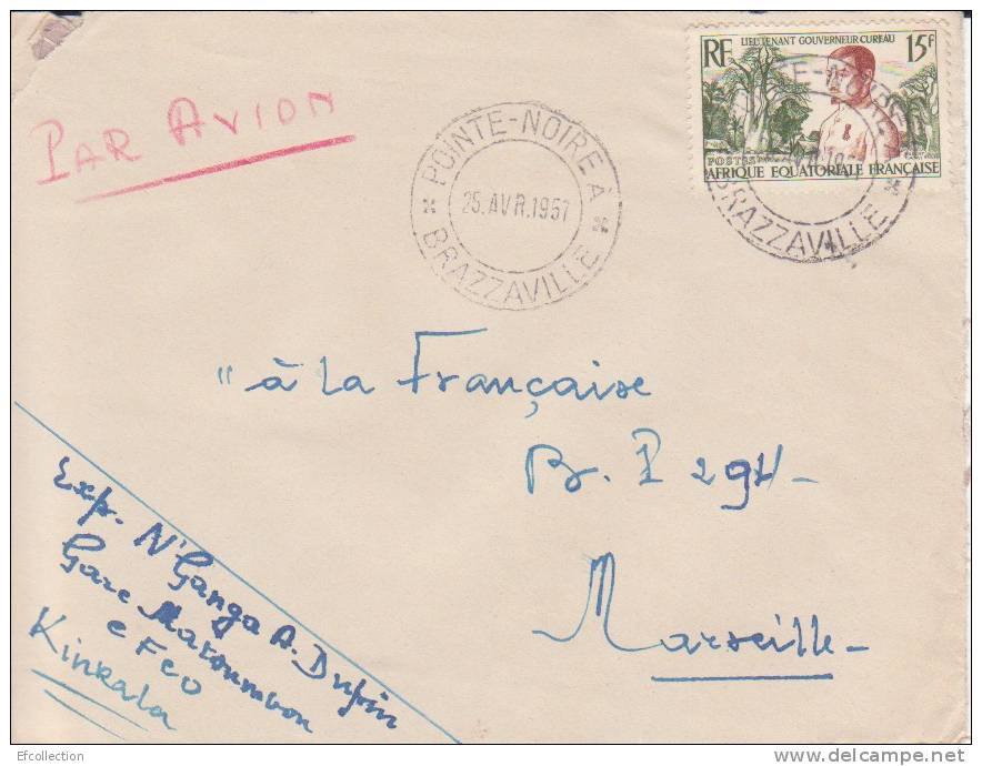 POINTE NOIRE A BRAZZAVILLE - CONGO - 1957 - Colonies Francaises,Afrique,avion, Lettre,ambulant,marcophil Ie - Briefe U. Dokumente