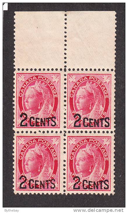 Canada MNH Scott #87 Margin Block Of 4 2c Victoria Provisional - Unused Stamps