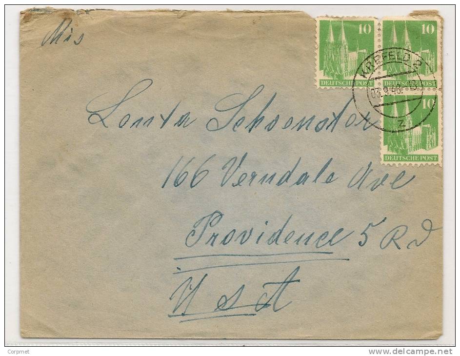 GERMANY - BRITISH ZONE - VF 1948 COVER With Trio Of Yvert # 48 Sent To PROVIDENCE - Other & Unclassified